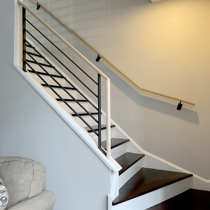 Custom wrought iron and wood railings modern painted satin black in Chicago main view