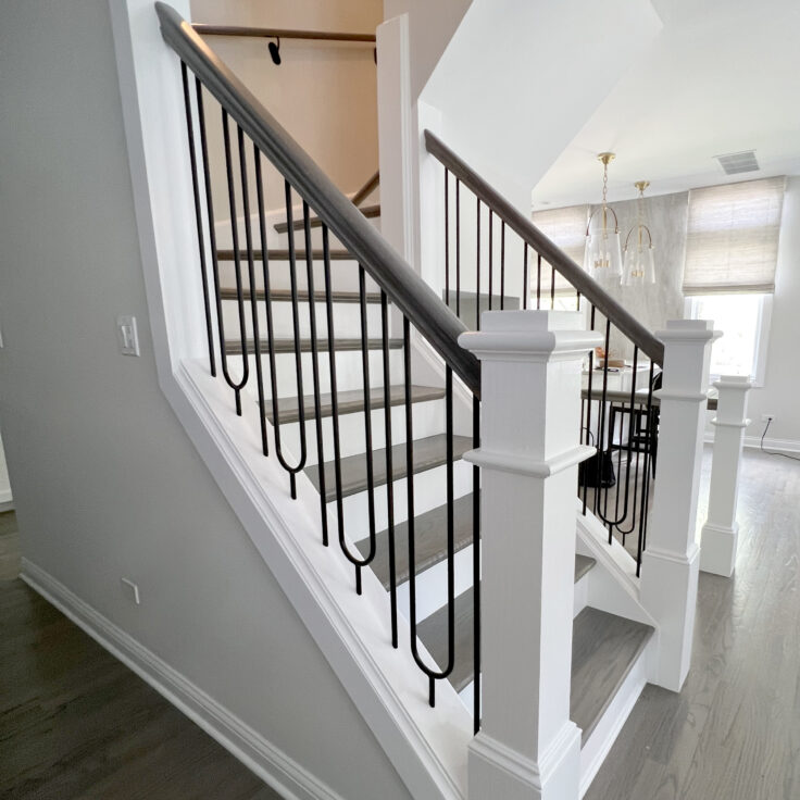 Custom wrought iron and wood railings traditional painted satin black inside