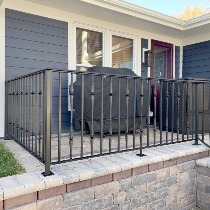 Custom wrought iron railings french country painted satin black outside