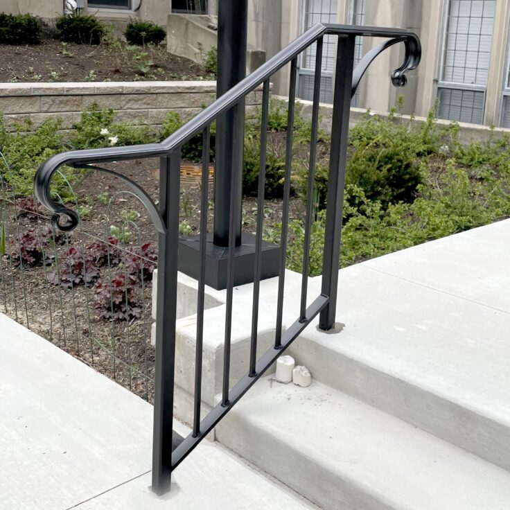 Custom wrought iron railings french country painted satin black outside stairs