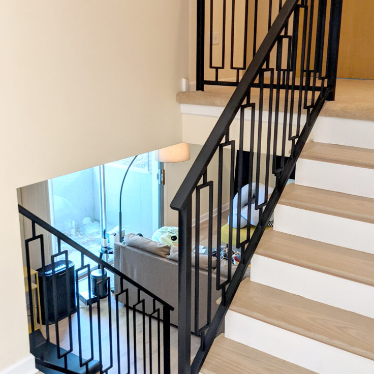 Custom wrought iron railings modern painted satin black full side view