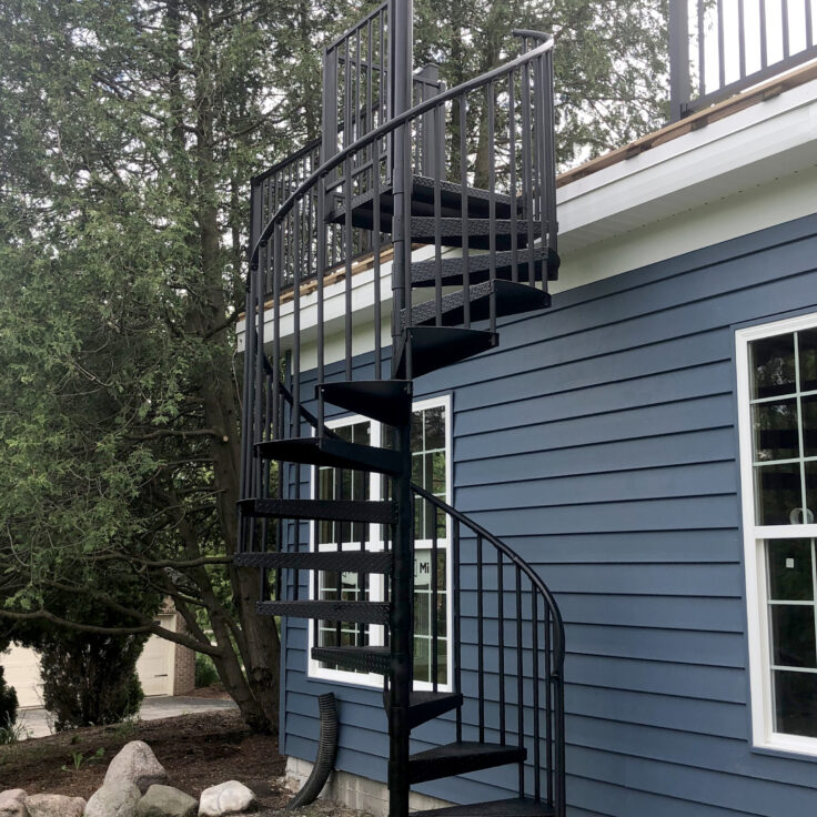 Custom wrought iron stairs traditional painted satin black side of home view