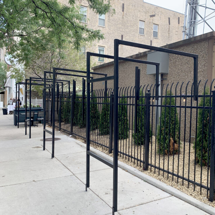 Traditional wrought iron commercial painted satin walkway awning black in Chicago