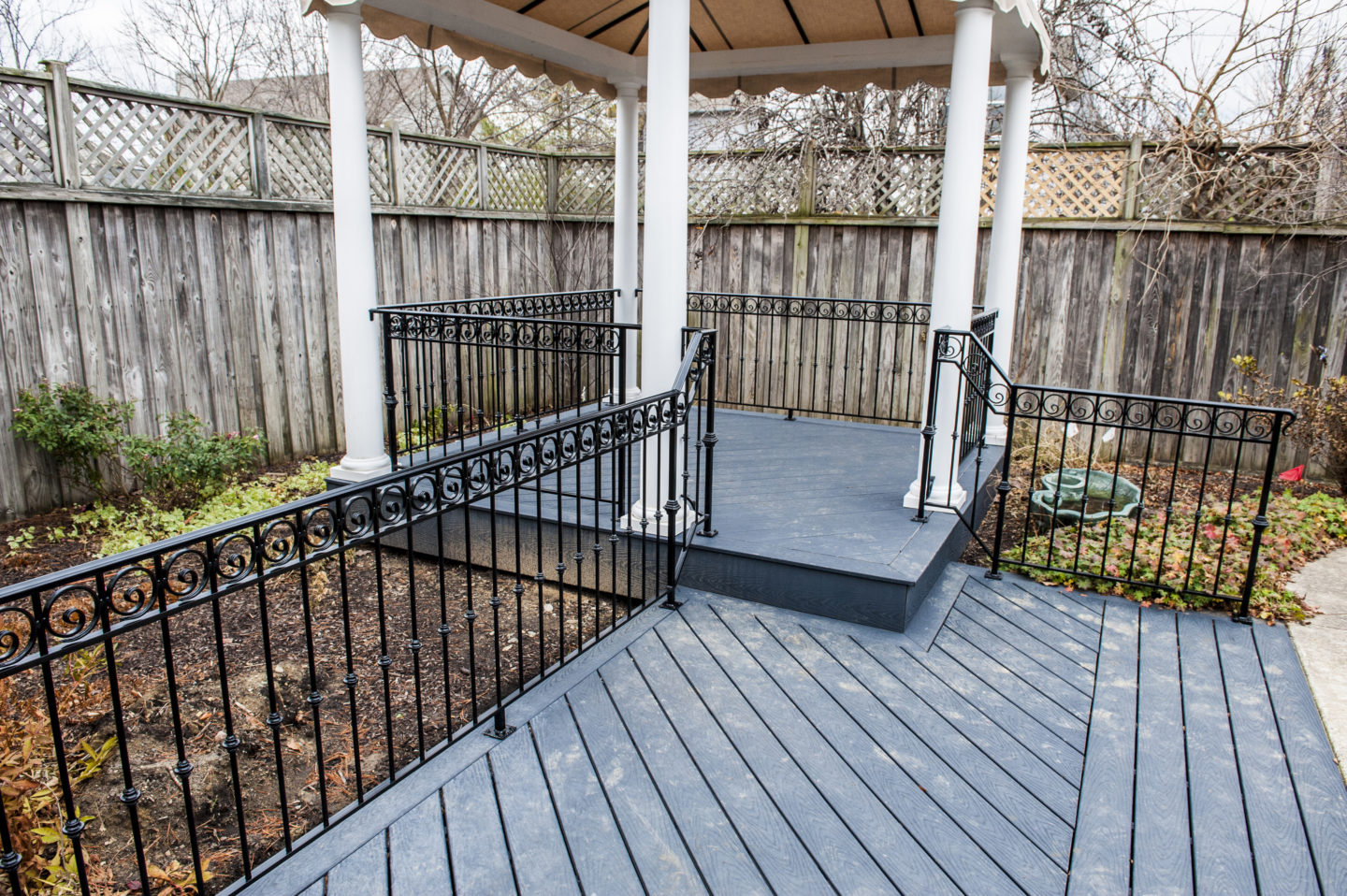 Custom traditional wrought iron collar railings powder coated gloss black for a client in Lafayette