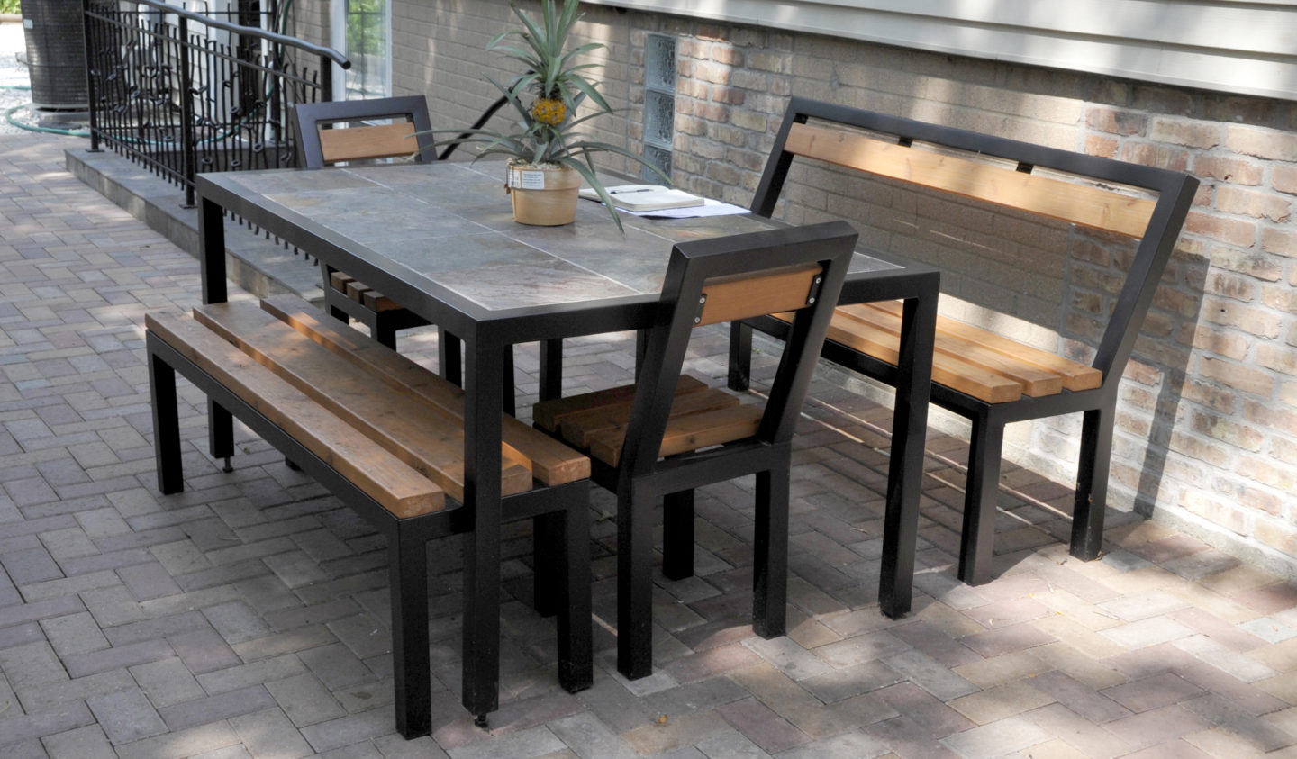 Custom urban modern wrought iron patio furniture painted satin black